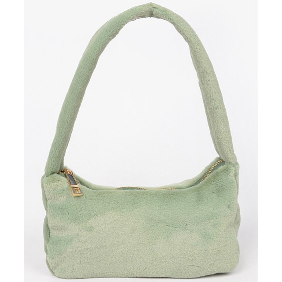 Light Green Faux Fur Handbag + Gold Details